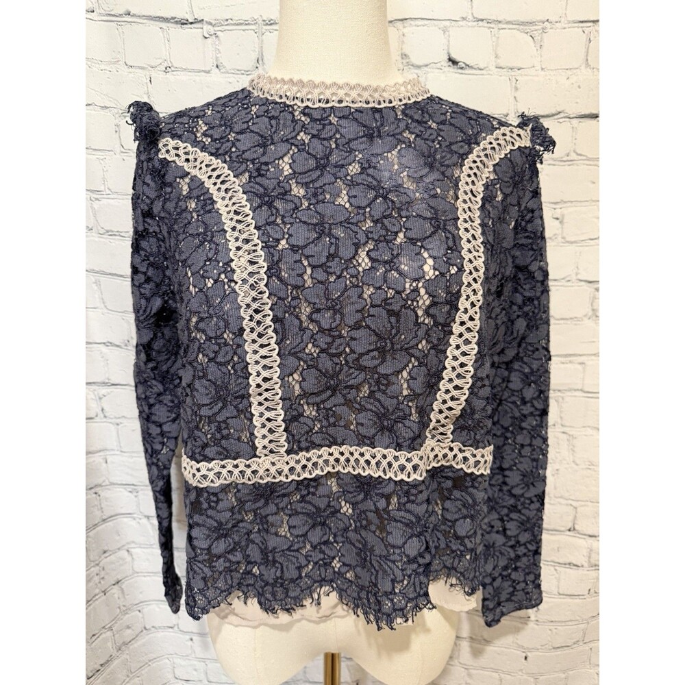 Express Floral Blue lace Long Sleeve blouse shirt top Size Large